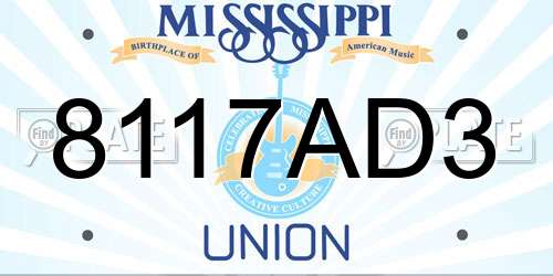 8117AD3 Mississippi License Plate