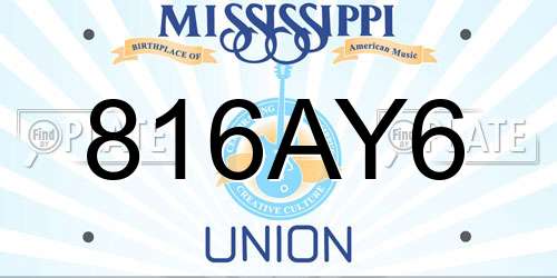 816AY6 Mississippi License Plate