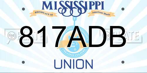 817ADB Mississippi License Plate
