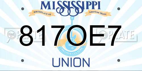 817OE7 Mississippi License Plate