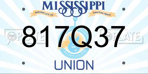 817Q37 Mississippi License Plate