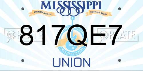 817QE7 Mississippi License Plate