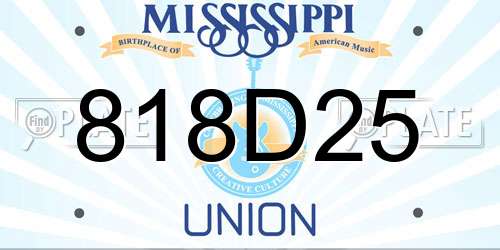 818D25 Mississippi License Plate