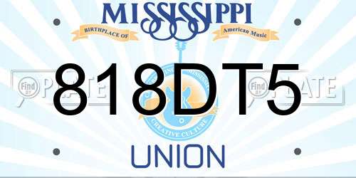 818DT5 Mississippi License Plate