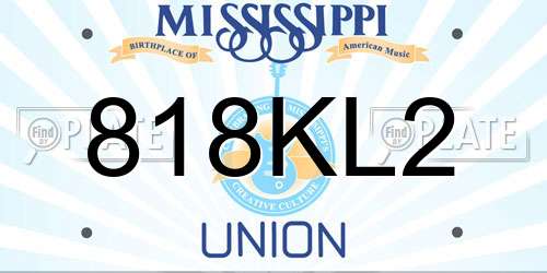 818KL2 Mississippi License Plate