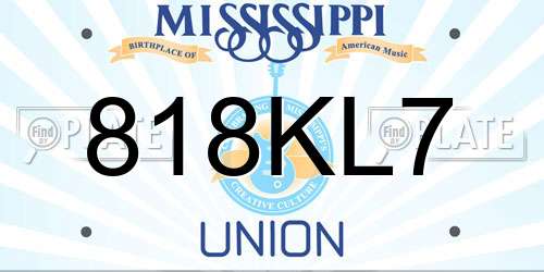 818KL7 Mississippi License Plate