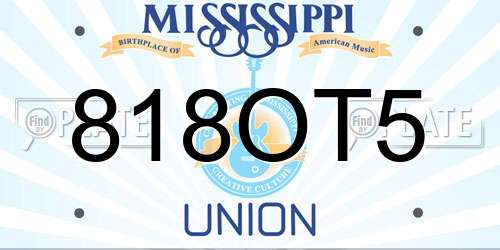 818OT5 Mississippi License Plate