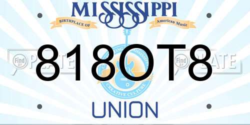 818OT8 Mississippi License Plate