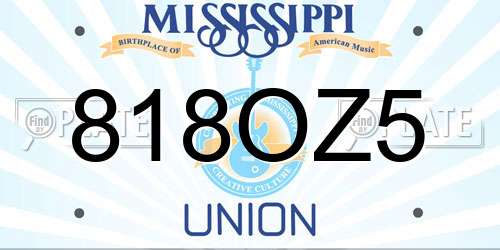 818OZ5 Mississippi License Plate
