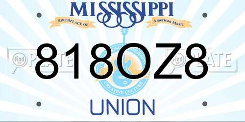 818OZ8 Mississippi License Plate
