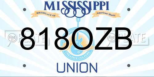 818OZB Mississippi License Plate