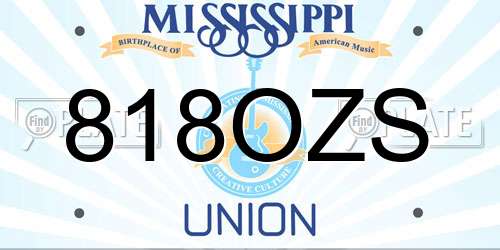 818OZS Mississippi License Plate