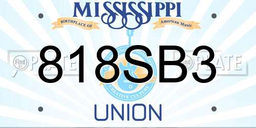 818SB3 Mississippi License Plate