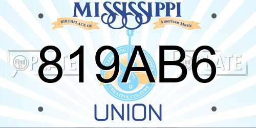 819AB6 Mississippi License Plate