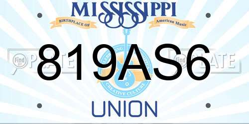 819AS6 Mississippi License Plate
