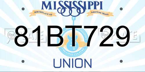 81BT729 Mississippi License Plate