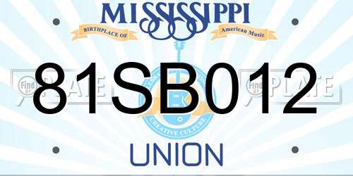 81SB012 Mississippi License Plate