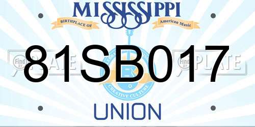 81SB017 Mississippi License Plate