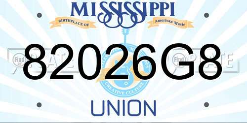 82026G8 Mississippi License Plate