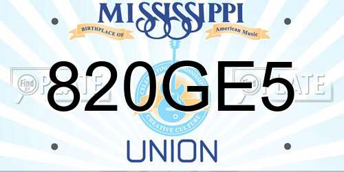820GE5 Mississippi License Plate
