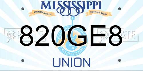 820GE8 Mississippi License Plate