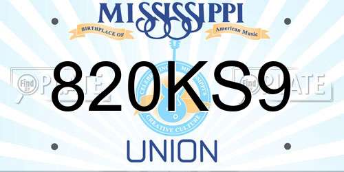 820KS9 Mississippi License Plate