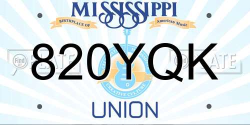 820YQK Mississippi License Plate