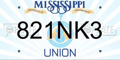 821NK3 Mississippi License Plate