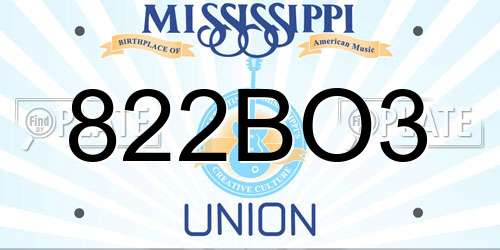 822BO3 Mississippi License Plate