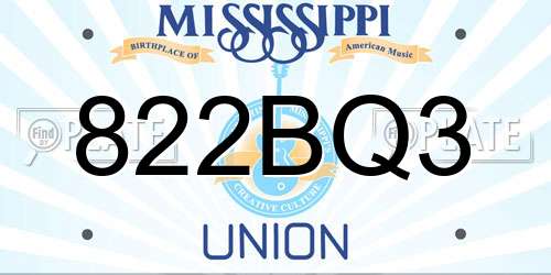 822BQ3 Mississippi License Plate