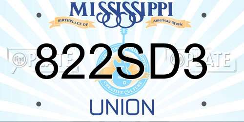 822SD3 Mississippi License Plate