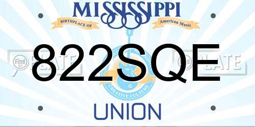 822SQE Mississippi License Plate