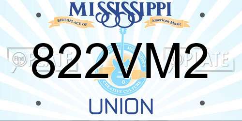 822VM2 Mississippi License Plate