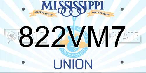 822VM7 Mississippi License Plate