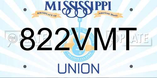 822VMT Mississippi License Plate