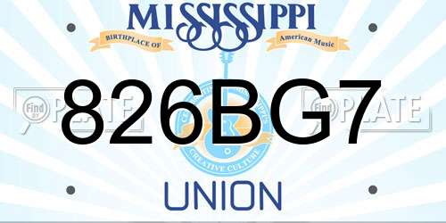 826BG7 Mississippi License Plate