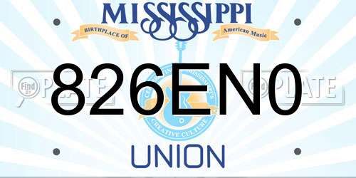 826EN0 Mississippi License Plate