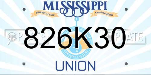 826K30 Mississippi License Plate