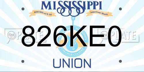 826KE0 Mississippi License Plate