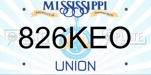 826KEO Mississippi License Plate