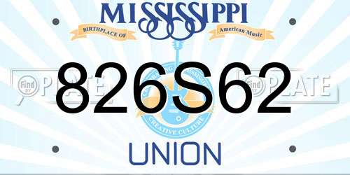 826S62 Mississippi License Plate