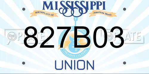 827B03 Mississippi License Plate