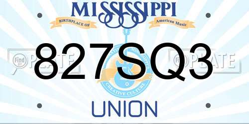 827SQ3 Mississippi License Plate
