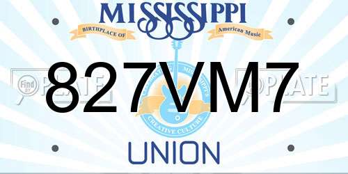 827VM7 Mississippi License Plate
