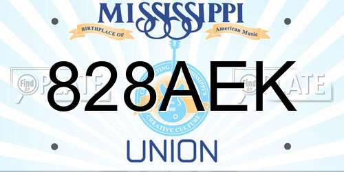 828AEK Mississippi License Plate