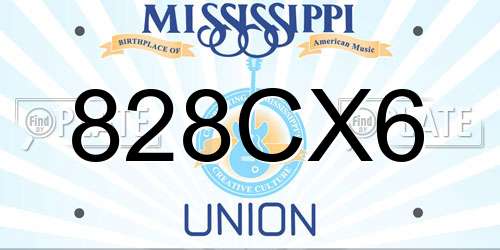828CX6 Mississippi License Plate