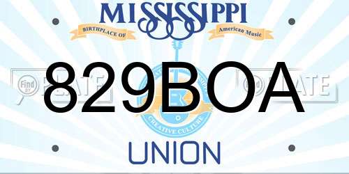 829BOA Mississippi License Plate