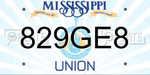 829GE8 Mississippi License Plate