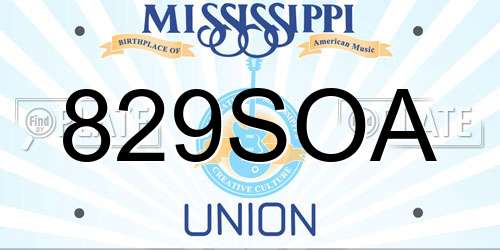 829SOA Mississippi License Plate