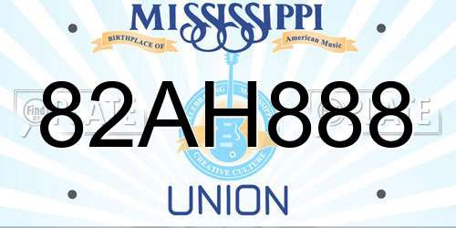 82AH888 Mississippi License Plate